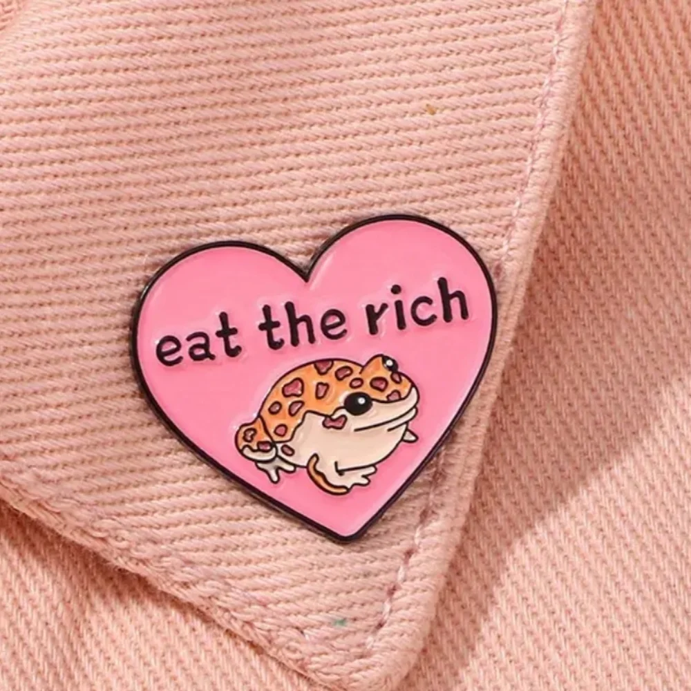 Pink Heart Enamel Pin Eat The Rich Toad Frog - Picture 2 of 4